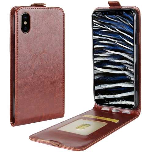 

For iPhone X / XS Crazy Horse Texture Vertical Flip Leather Case with Card Slot & Photo Frame (Brown)