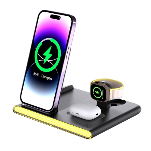 C27 15W 4 in 1 Foldable Magnetic Wireless Charger with Ambient Light (Black) cream style manicure table and chair set marble with socket