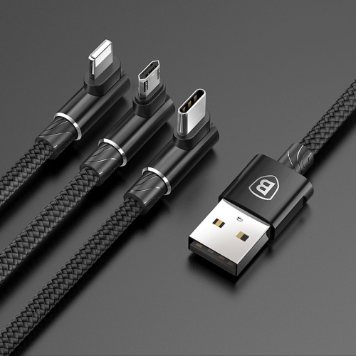 

Baseus 1.2m 3.5A Braided 3 in 1 L-type Micro USB And 8 Pin And Type-C Fast Charge Data Syn Cable(Black)