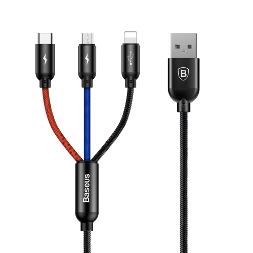 

Baseus 3.5A Fast Charging Code Color Braided Cord 3 in 1 Micro USB + 8 Pin + Type-C Charging Cable，Cable Length: 30cm