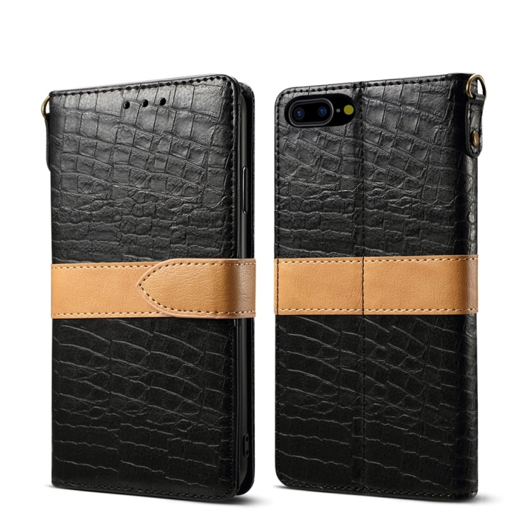 Splicing Color Crocodile Texture PU Horizontal Flip Leather Case