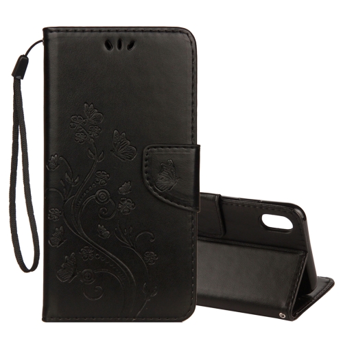 

For iPhone XS Max Embossed Butterfly Pattern Horizontal Flip Leather Case with Card Slot & Holder & Wallet & Lanyard (Black)