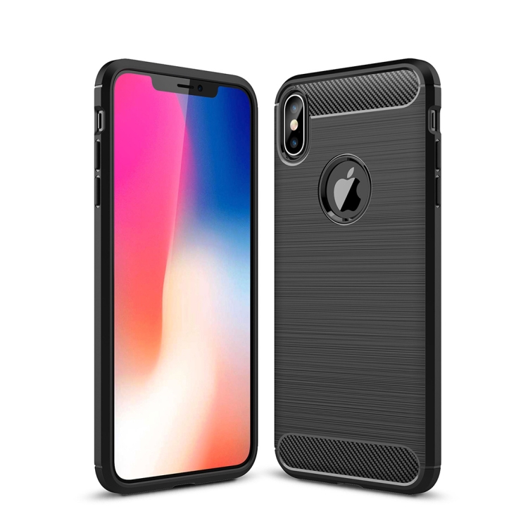 

For iPhone XS Max Brushed Texture Carbon Fiber Shockproof TPU Protective Back Case(Black)