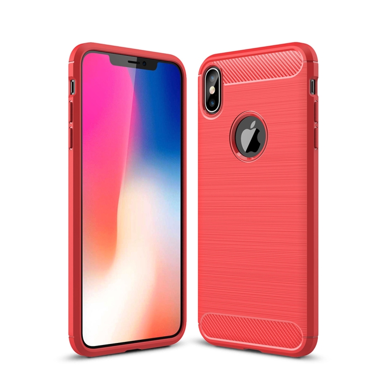 

For iPhone XS Max Brushed Texture Carbon Fiber Shockproof TPU Protective Back Case(Red)
