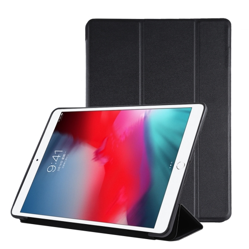 

PU Plastic Bottom Case Foldable Deformation Left and Right Flip Leather Case with Three Fold Bracket & Smart Sleep for iPad Air3 2019(Black)