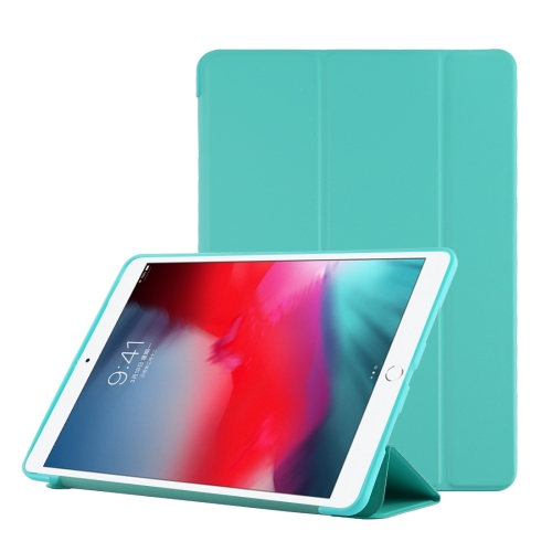 

PU Plastic Bottom Case Foldable Deformation Left and Right Flip Leather Case with Three Fold Bracket & Smart Sleep for iPad Air3 2019(Mint Green)