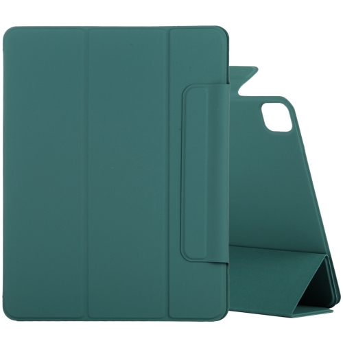 

For iPad Pro 12.9 inch (2020) Horizontal Flip Ultra-thin Double-sided Clip Fixed Buckle Magnetic PU Leather Tablet Case With Three-folding Holder & Sleep / Wake-up Function(Dark Green)