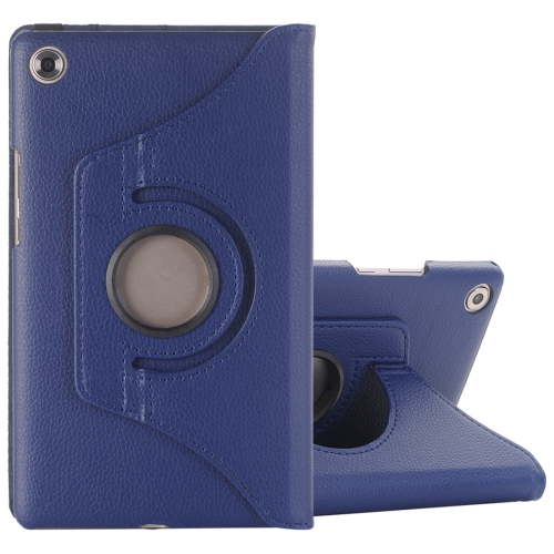 

For Huawei MediaPad M5 8.4 inch Litchi Texture PU Leather Case with Rotated Holder & Sleep / Wake-up Function(Dark Blue)