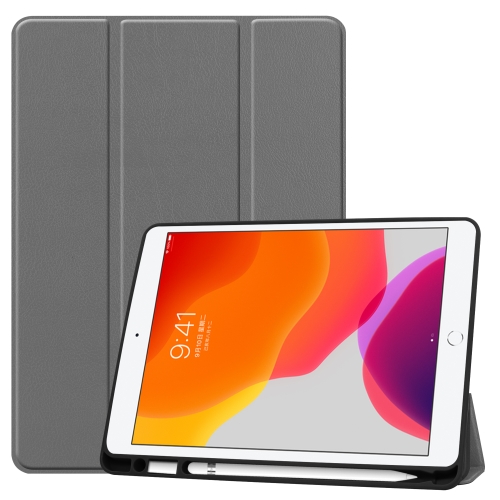 

For iPad 10.2 2021 / 2020 / 2019 Custer Texture Horizontal Flip Smart TPU Leather Case with Sleep / Wake-up Function & Three-folding Holder & Pen Slot(Grey)