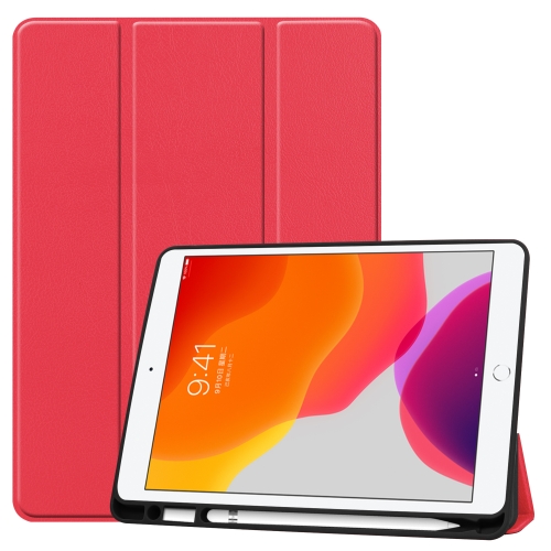 

For iPad 10.2 2021 / 2020 / 2019 Custer Texture Horizontal Flip Smart TPU Leather Case with Sleep / Wake-up Function & Three-folding Holder & Pen Slot(Red)