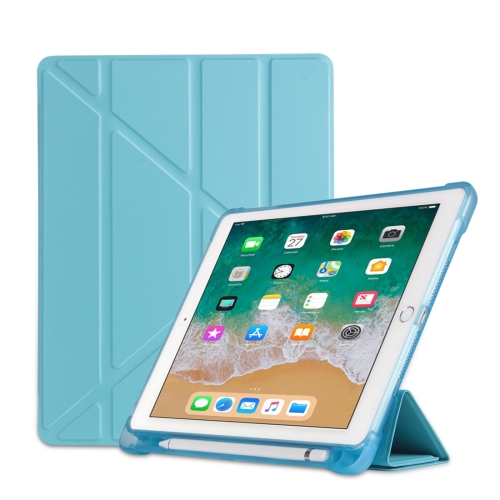 

Multi-folding Shockproof TPU Protective Case for iPad 9.7 (2018) / 9.7 (2017) / air / air2, with Holder & Pen Slot(Sky Blue)