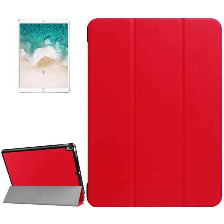 

For iPad Pro 10.5 inch PU Litchi Texture 3-folding Smart Case Clear Back Cover with Holder(Red)