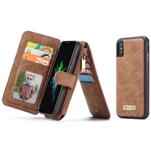 

For iPhone X / XS CaseMe-007 TPU + PC Magnetic Absorption Detachable Back Cover Horizontal Flip Leather Case with Card Slots & Zipper Wallet & Photo Frame (Brown)