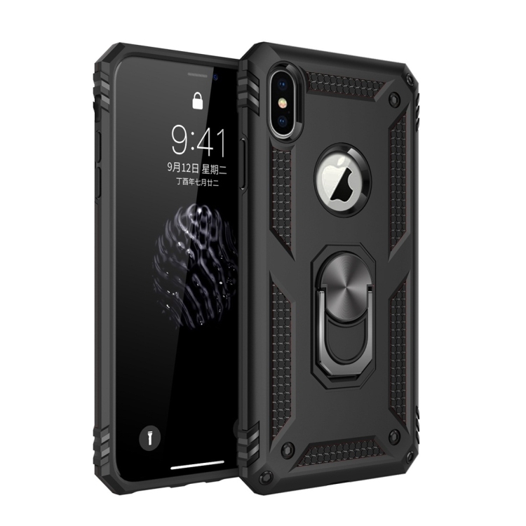

For iPhone XS Max Armor Shockproof TPU + PC Protective Case with 360 Degree Rotation Holder (Black)