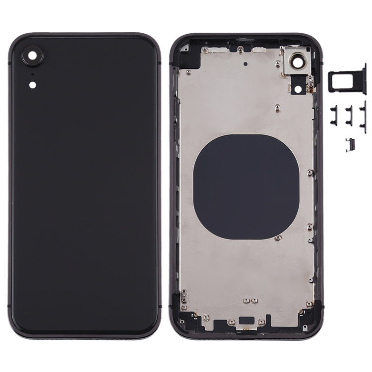 

Square Frame Battery Back Cover with SIM Card Tray & Side keys for iPhone XR(Black)