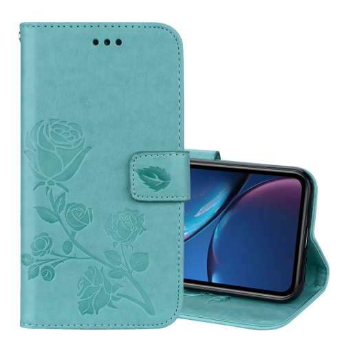 

For iPhone XR Rose Embossed Horizontal Flip PU Leather Case, with Holder & Card Slots & Wallet (Green)