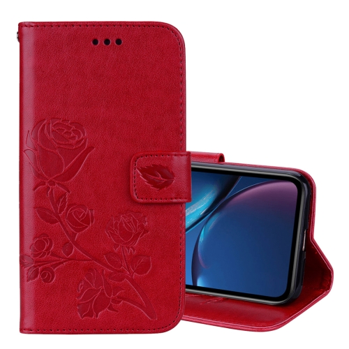 

For iPhone XR Rose Embossed Horizontal Flip PU Leather Case, with Holder & Card Slots & Wallet (Red)