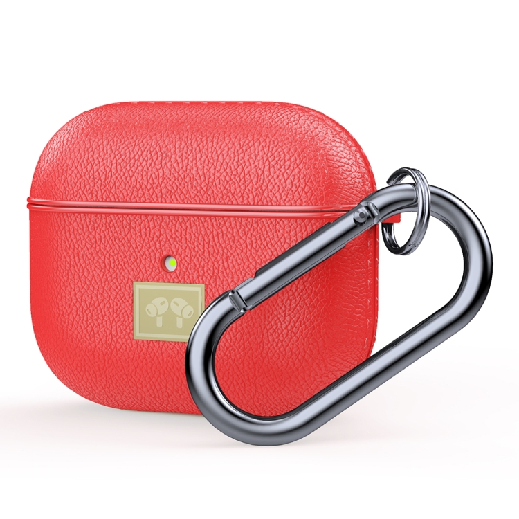 

Leather Texture Earphone Protective Case with Hook for AirPods 3 (Red)