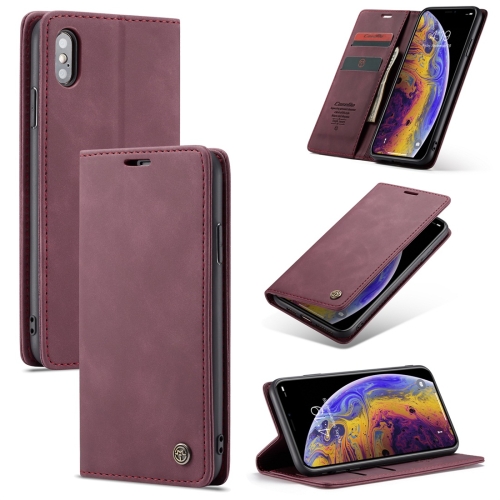 For iPhone X / XS CaseMe-013 Multifunctional Retro Frosted Horizontal Flip Leather Case with Card Slot & Holder & Wallet(Wine Red) for samsung galaxy s24 ultra 5g retro skin feel ring card wallet phone case pink