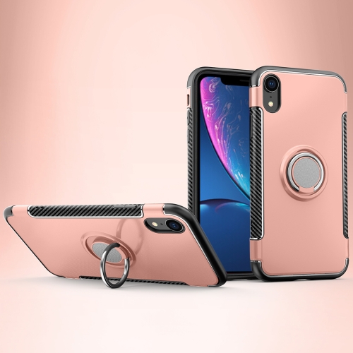 

For iPhone XR Magnetic 360 Degrees Rotation Ring Armor Protective Case(Rose Gold)