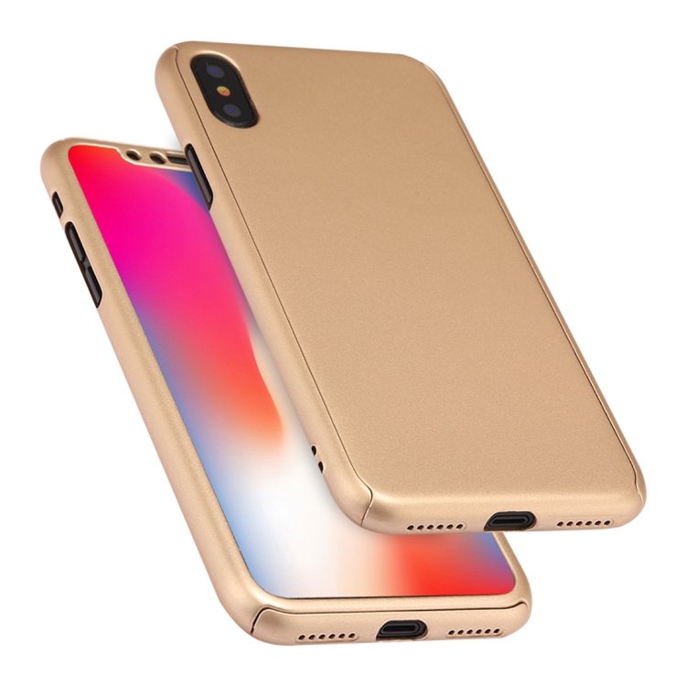 

360 Degrees Full Coverage Detachable PC Case with Tempered Glass Film for iPhone XS (Gold)