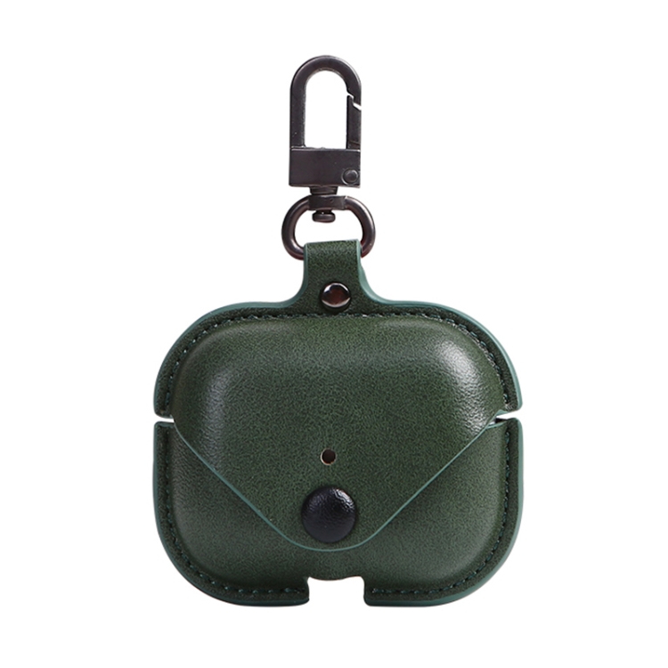 

For AirPods Pro Litchi Texture PU Leather Earphone Protective Case with Hook(Green)