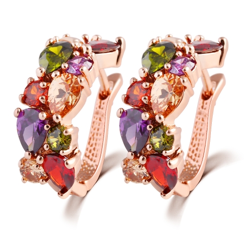 

1 Pair Colorful Zircon Earrings Stud For Women And Girls(Rose Gold)