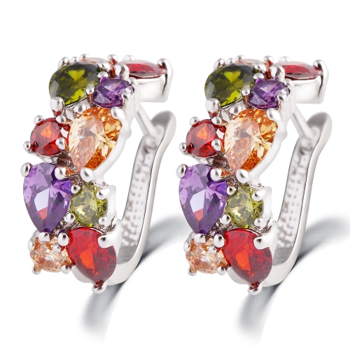 1 par de joias com parafusos de zircão coloridos para mulheres e meninas (prata)
