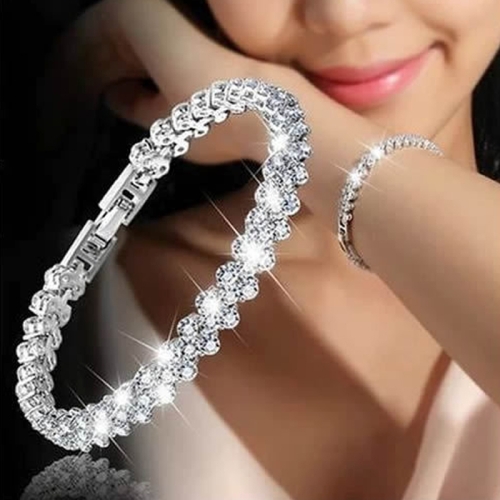 Pulsera de femenina glamorosa con incrustaciones de diamantes artificiales para boda, compromiso, día de la