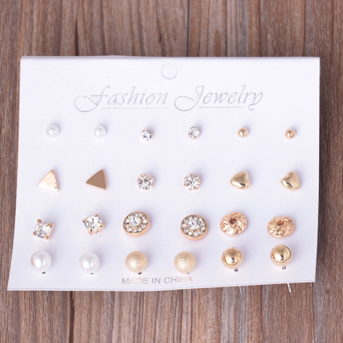 

12 Pair Sets Assorted Multiple Stud Earrings Jewelry Set with Card for Women and Girls(Gold)