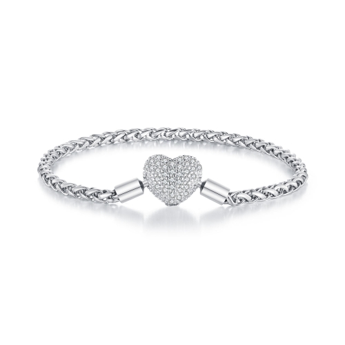 

BSB133-19 Sterling Silver S925 White Gold Plated Zircon Heart Sparkling Bracelet