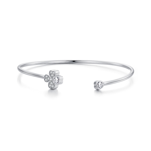 

BSB134 Sterling Silver S925 Plated Platinum Zircon Four-leaf Clover Open Bracelet Hand Decoration