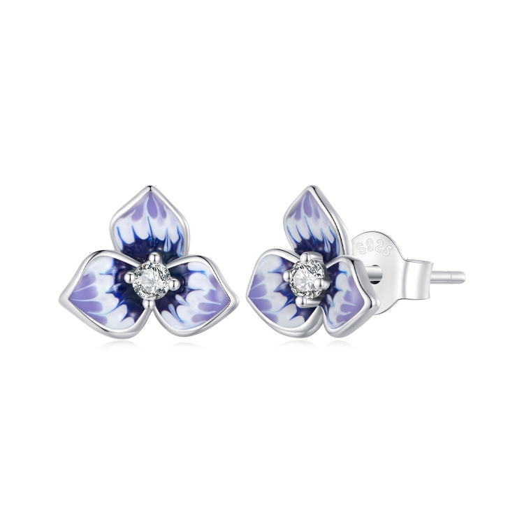 

BSE860 Sterling Silver S925 White Gold Plated Zircon Pansy Stud Earrings