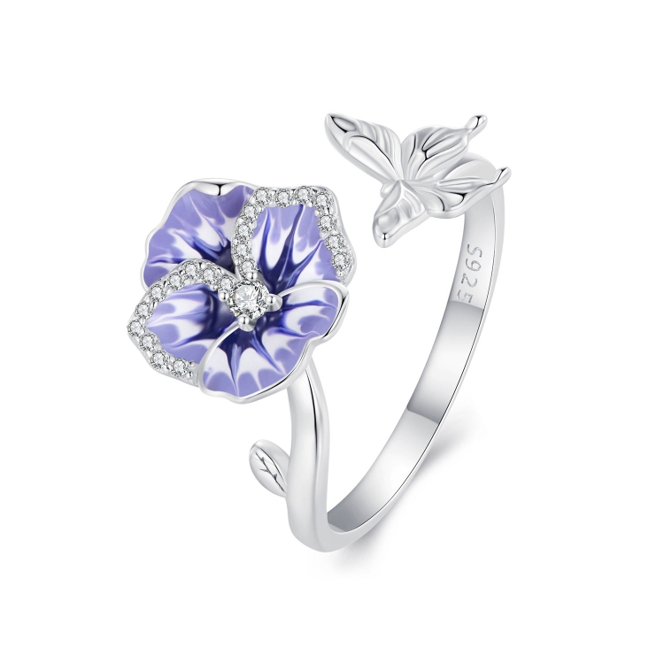 

BSR452-E Sterling Silver S925 White Gold Plated Zircon Pansy Ring
