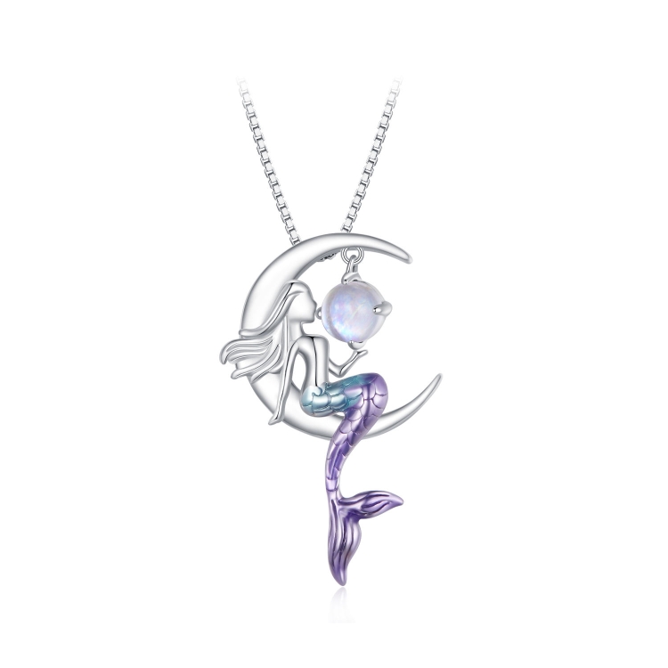 

BSN338 Sterling Silver S925 White Gold Plated Moonstone Mermaid Necklace