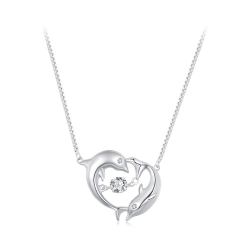 

BSN340 Sterling Silver S925 White Gold Plated Zircon Cute Dolphin Necklace