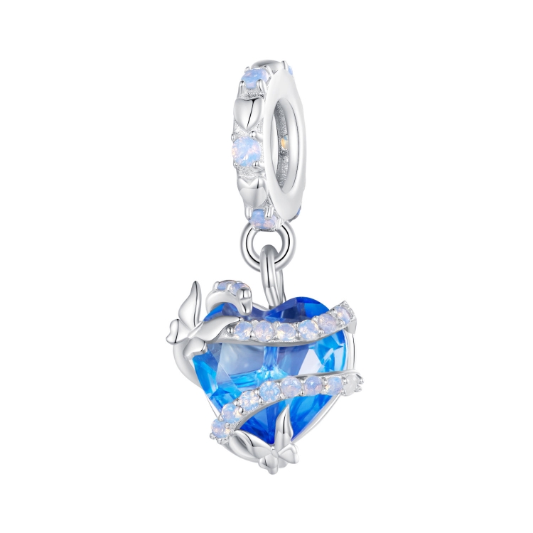 

SCC2535 S925 Sterling Silver Necklace Pendant Accessories Blue Magic Heart Shape DIY Bracelet Beads