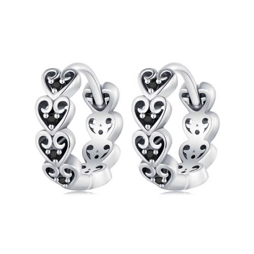 

SCE1613 Sterling Silver S925 Black Heart Shape Earrings