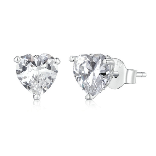 

BSE853 Sterling Silver S925 White Gold Plated Sparkling Heart Stud Earrings