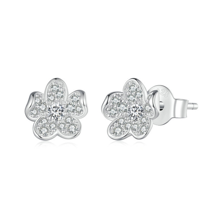 

BSE855 Sterling Silver S925 White Gold Plated Full-set Zircon Flower Stud Earrings