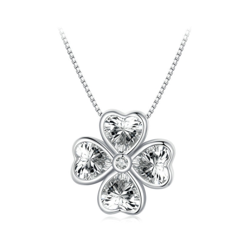 

BSN334 Sterling Silver S925 White Gold Plated Lucky Clover Pendant Necklace