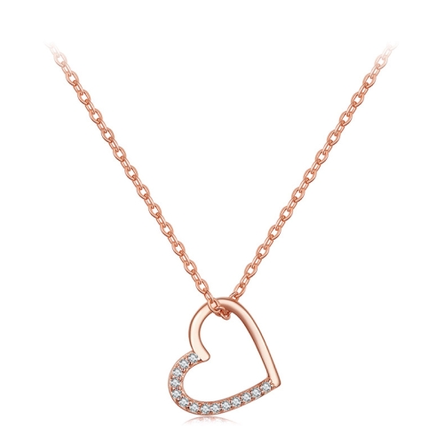 

SCN347-C Sterling Silver S925 Zircon Simple Fashion Hollow Heart Shape Necklace(Rose Gold)