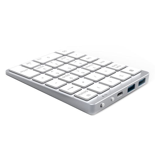 

N970 Pro Dual Modes Aluminum Alloy Rechargeable Wireless Bluetooth Numeric Keyboard with USB HUB (Silver)