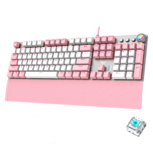 

AULA F2088 108 Keys White Backlight Mechanical Blue Switch Wired Gaming Keyboard (Pink + White)