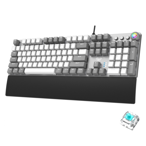 AULA F2088 PBT Keycap 108 Keys White Backlight Mechanical Blue Switch Wired Gaming Keyboard(Black White)