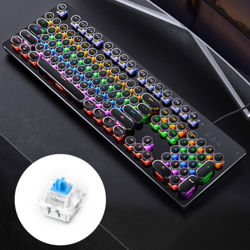 Retro Mechanical Keyboard Luminous Characters Transparent Electroplating keycap Gaming Keyboard 