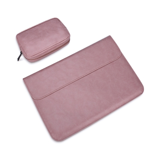 Premium Material PU Leather Horizontal Invisible Magnetic Buckle Laptop Inner Bag for 15.4 inch laptops Color : Grey Pink 