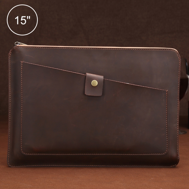 

Universal Genuine Leather Business Zipper Laptop Tablet Bag, For 15 inch and Below Macbook, Samsung, Lenovo, Sony, DELL Alienware, CHUWI, ASUS, HP (Coffee)