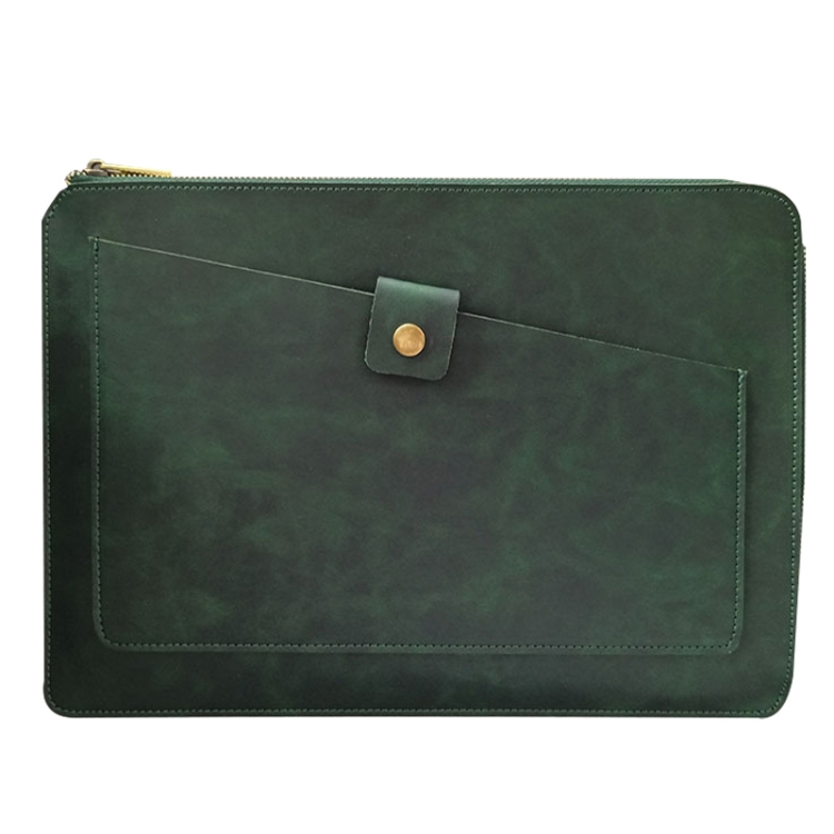 

Universal Genuine Leather Business Zipper Laptop Tablet Bag For 15 inch and Below(Green)