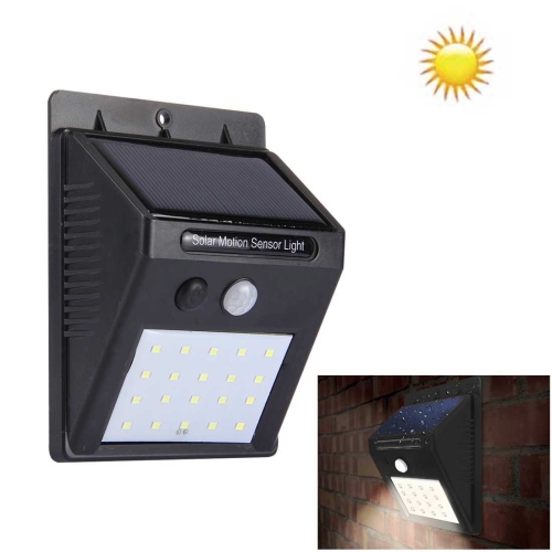White Light Outdoor Solar Motion Sensor Light, 20 LED for Yard / Garden / Home / Driveway / Stairs / Outside Wall(Black)